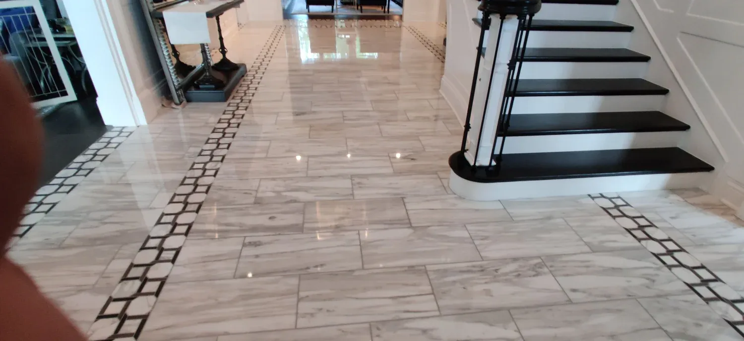 Restored marble floor with inlay